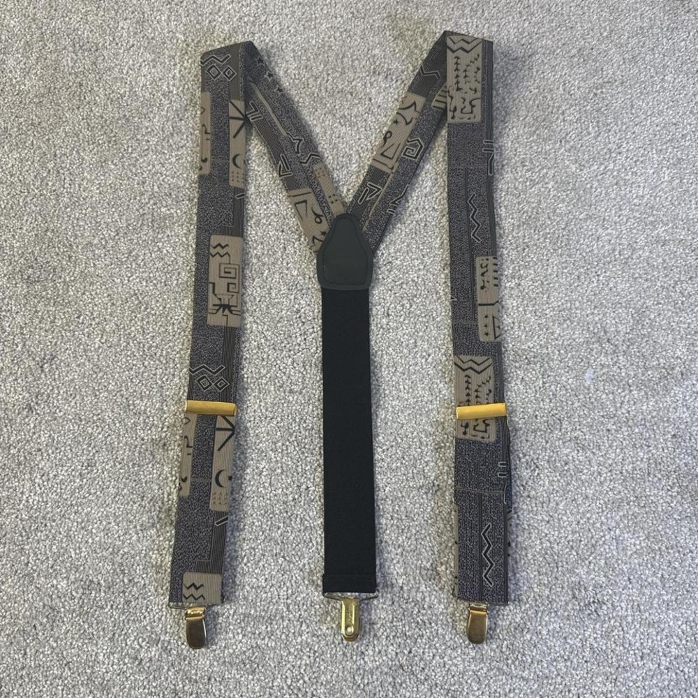 Pelican USA Suspenders Aztec Pattern Gold Clips Made in USA